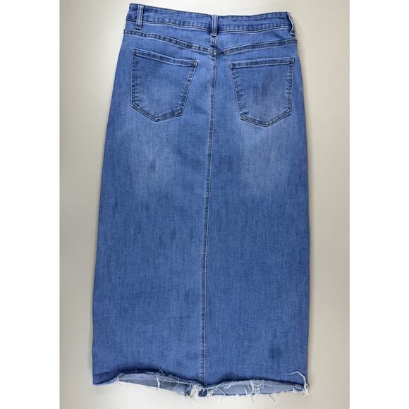 OAT New York Denim Maxi Skirt 10/30 Blue Jean Center Slit Y2K Cowboy Retro Rodeo - Picture 10 of 12
